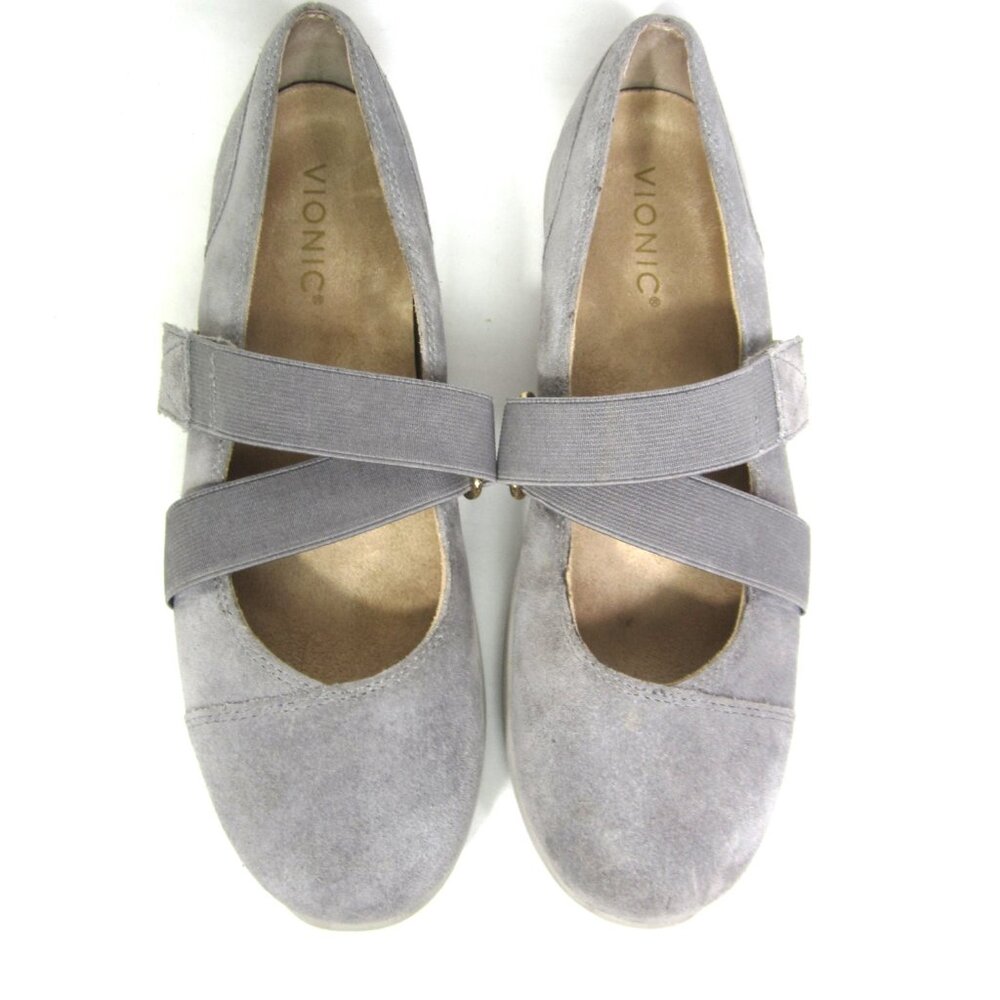 Vionic Shelby Gray Womens Size 8 Suede Leather Mary Jane Flats Walking Shoe
